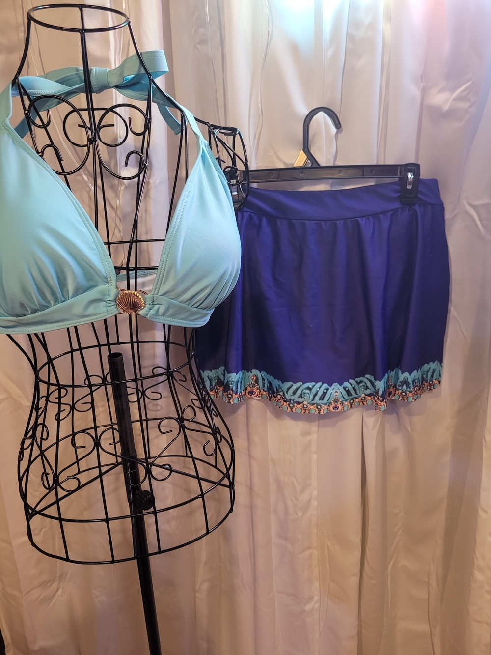 Amazon Light Turquoise Halter Bikini Top with Royal Blue Swim Skirt